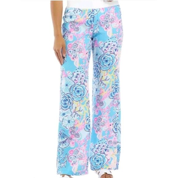 NWT Lilly Pulitzer Bali Blue Once Upon A Tide Linen Palazzo Pants Size XL - Picture 2 of 16